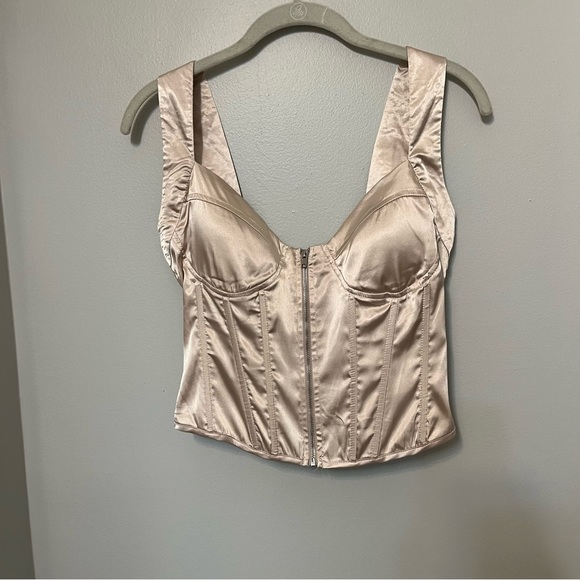 Satin Cream Bustier Top Boutique style Corset top beige Sz S - Picture 1 of 7